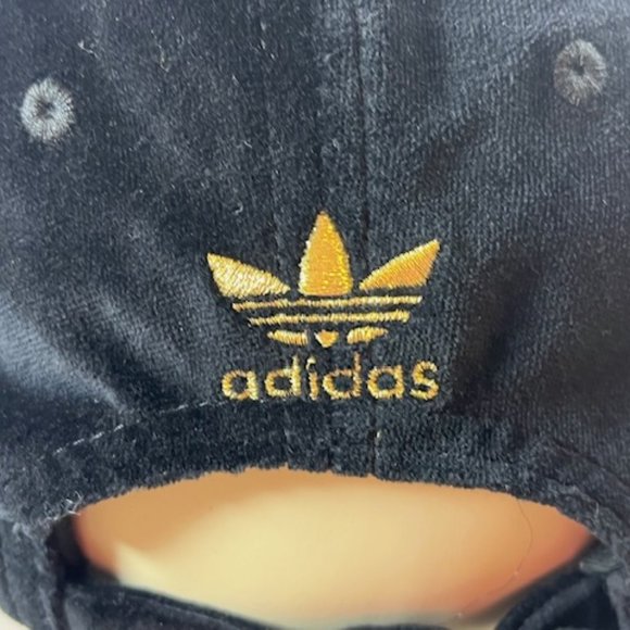 Black Velvet Adidas Cotton Gold Trefoil Embroidered Logo Adjustable Cap Hat - Picture 4 of 12